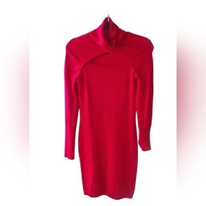 Derek Heart Womens Bodycon Red Ribbed Cutout Stretch Dress Long Sleeve SZ M